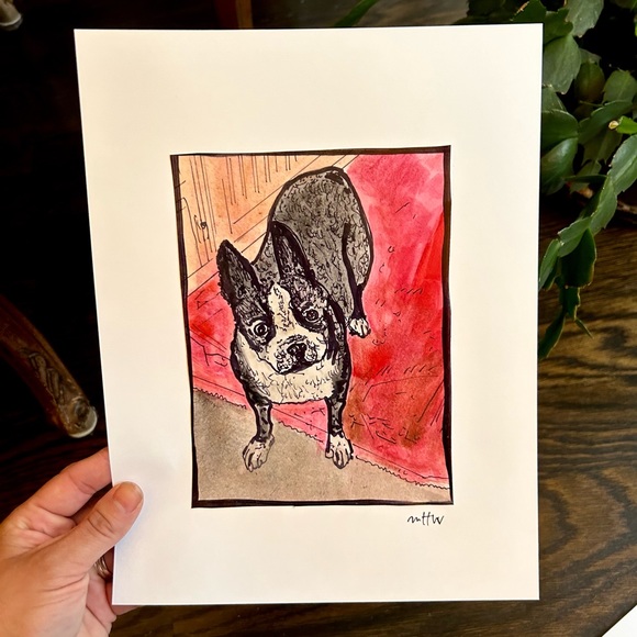 Dog watercolor and ink print art 8.5x11in signed &numbered - Picture 1 of 1